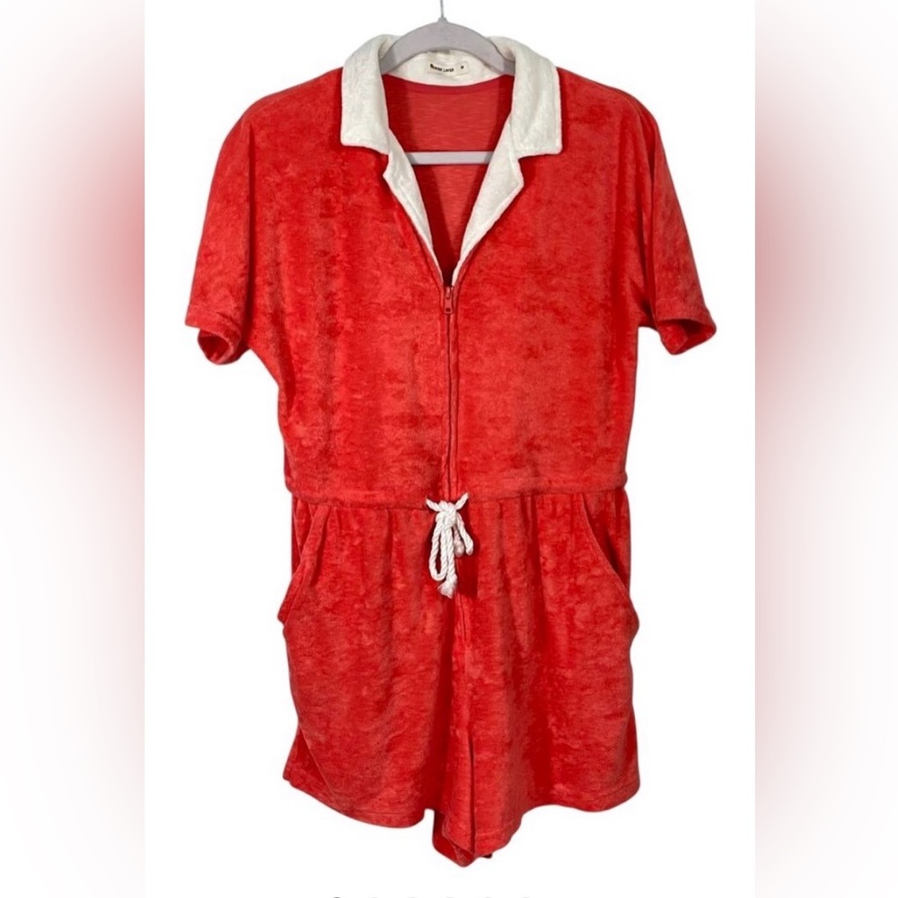 Marine Layer Coral and Cream Terry Cloth Zip Romper — NWT, XL